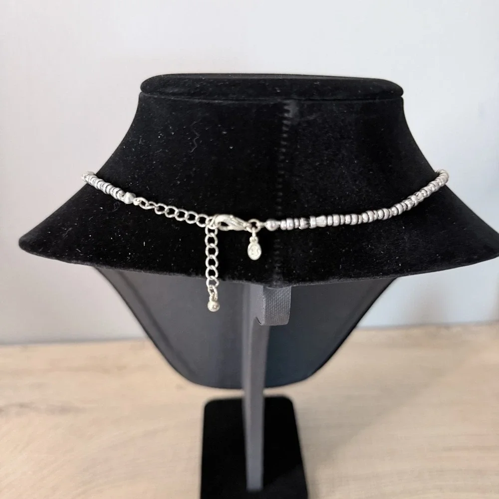 Silver Tone Beaded Pendant Necklace Minimalist Y2K Indie‎ Clean Girl Style Charm